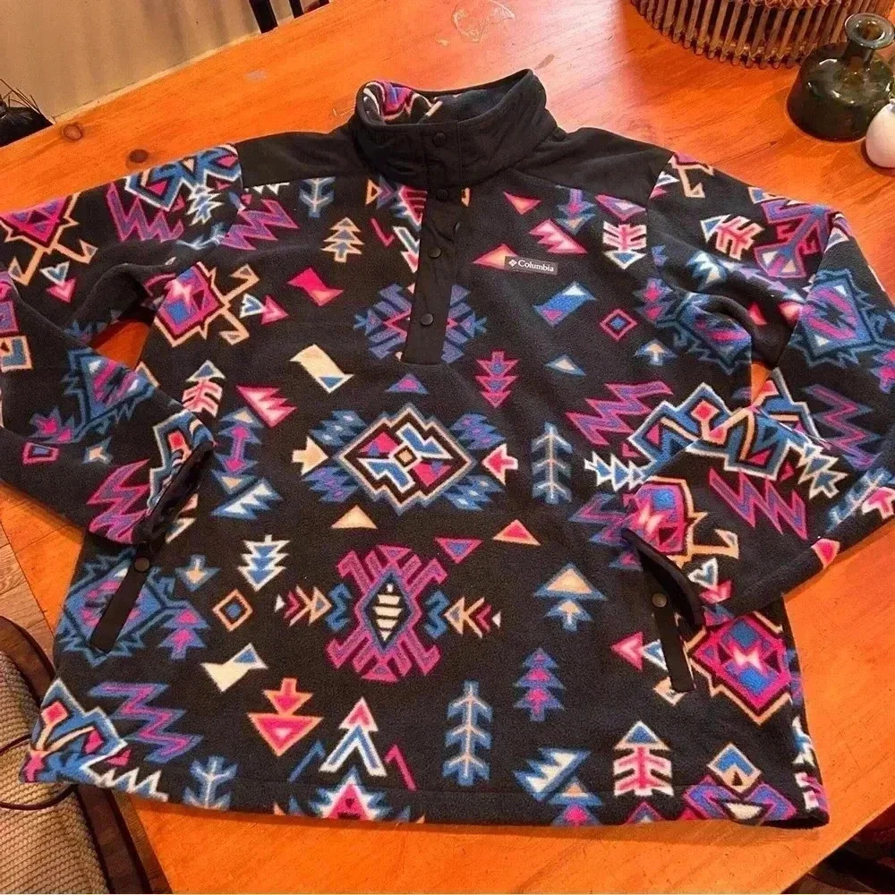 Columbia Multicolor Aztec Pattern Zip Up Sweater